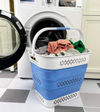 SAMMART 40L (10.5 Gallon) Collapsible Plastic Laundry Basket with Handles - Foldable Pop Up Storage Container/Organizer - Portable Laundry Hamper - Space Saving (1, Grey/Little Boy Blue)