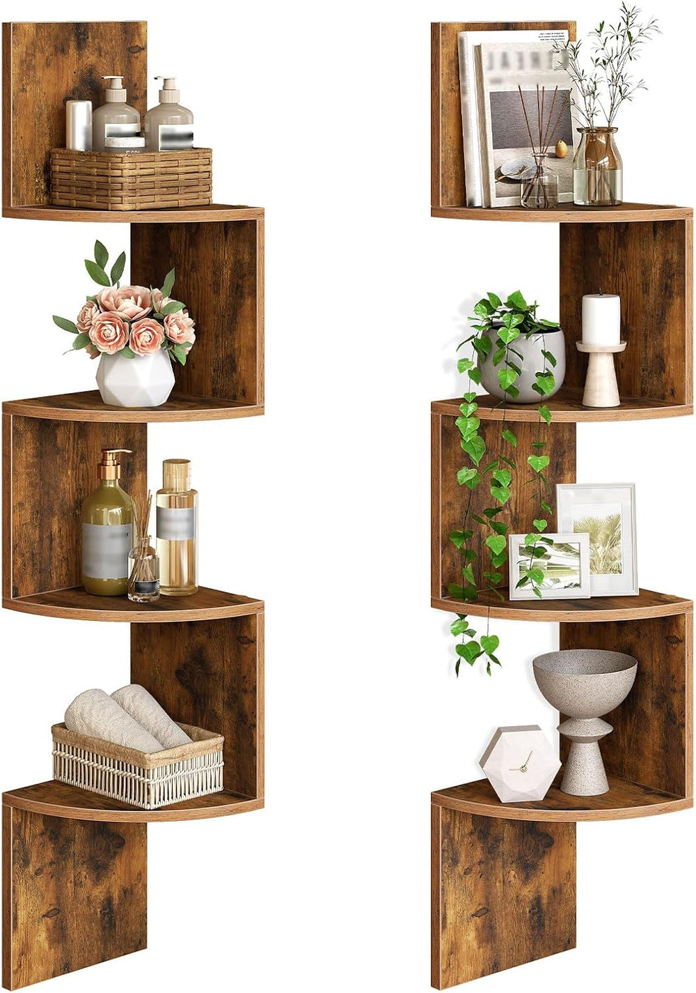 HOOBRO Corner Shelf Wall-Mounted, Set of 2 Floating Corner Shelves for Wall, ...