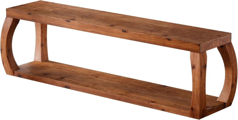 2-Tier Solid Wood Entryway Bench, 59" Long Farmhouse End of Bed Bench wi...