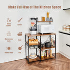 Excited Work Kitchen Baker's Rack Utility Storage Shelf Microwave Oven Stand 3-Tier+4-Tier Coffee Bar Table with Wire Basket and 5 S-Shape Hooksfor Spice Rack, Metal Frame, Black