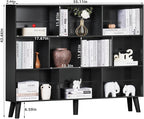 YAHARBO 10 Cube Large Bookshelf,3 Tier Bookcase with Legs,Black Mid-Century Modern Bookshelves,Wide Free Standing Open Storage Organizer Shelf,Tall Wooden Book Case Furniture for Living Room,Office