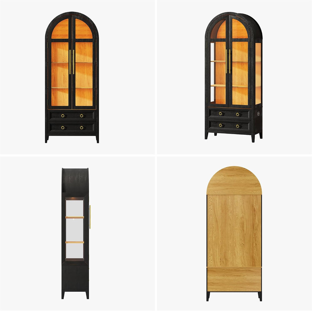 Vlsrka 71" Arched Curio Cabinet with Glass Doors, 4-Shelves Display Cabi...