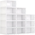 Large Shoe Storage Boxes Organizers Clear Plastic Stackable 12 Pack Fit Size 9, Shoe Rack & Holder Substitute, Sneaker Containers, Toy Storage Organizer Bins for Entryway, Closet, Under Bed