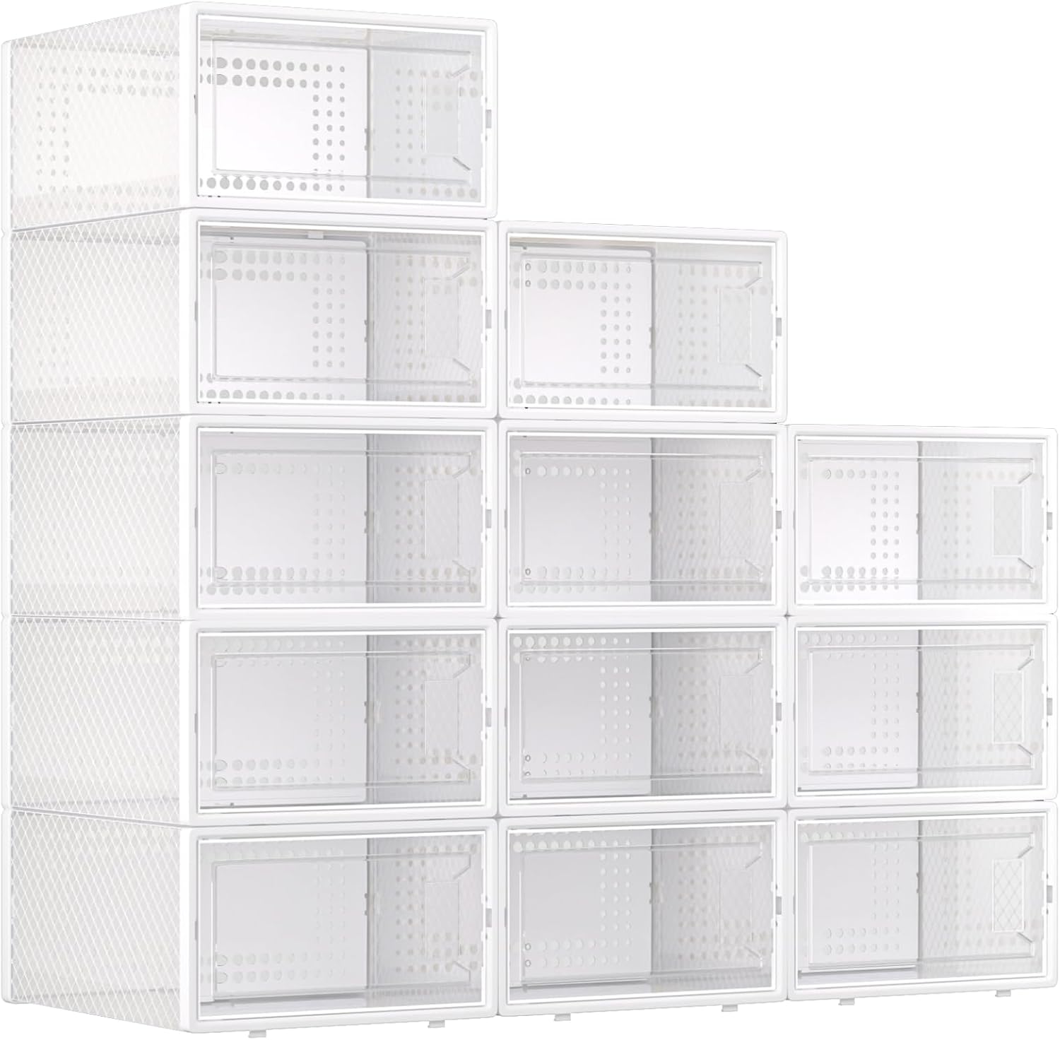 Large Shoe Storage Boxes Organizers Clear Plastic Stackable 12 Pack Fit Size 9, Shoe Rack & Holder Substitute, Sneaker Containers, Toy Storage Organizer Bins for Entryway, Closet, Under Bed