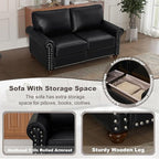 3 Piece Faux Leather Sofa Set,Mid Century Modern Couch and Loveseat Sets with Storage,Comfy Deep Seat Sofa with Nailhead Trim & Rolled Arm for Living Room,Office(Armchair+Loveseat+3 Seater,Black)