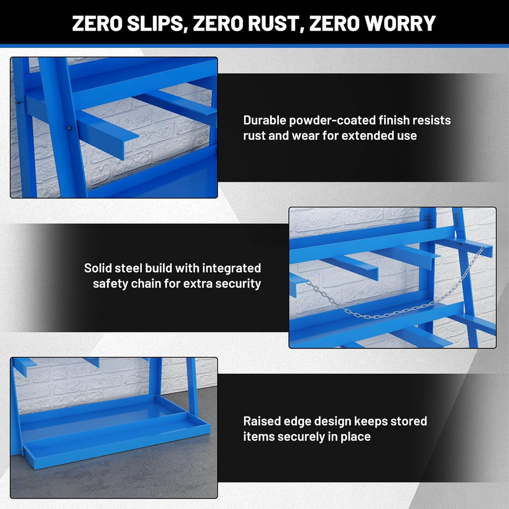Vertical Bar Rack, 3000 LB Capacity Heavy-Duty Steel Lumber Storage, 39" W x 24" D x 84" H Pipe Organizer Rack with Safety Chain, Wall-Mounted for Garage Workshop