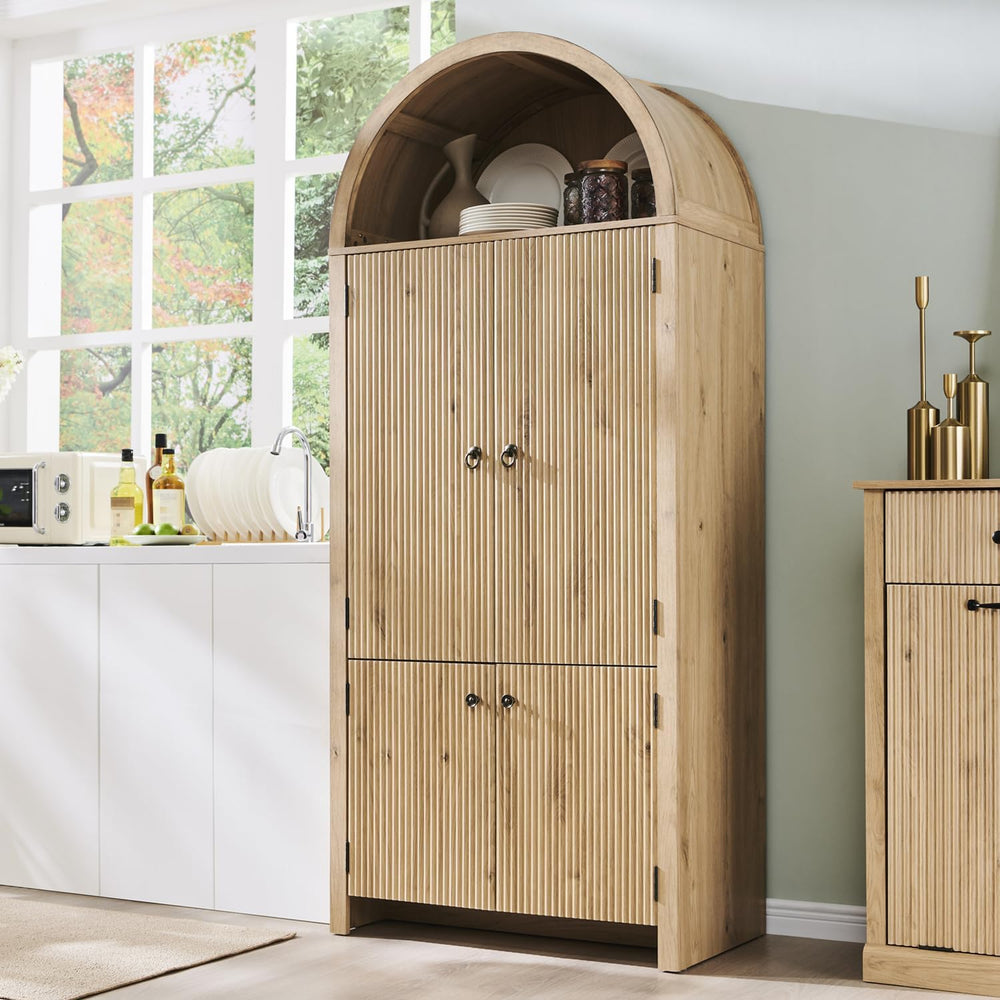 IFGET 71" Tall Arched Kitchen Pantry, Modern Fluted Storage Cabinet,Natu...