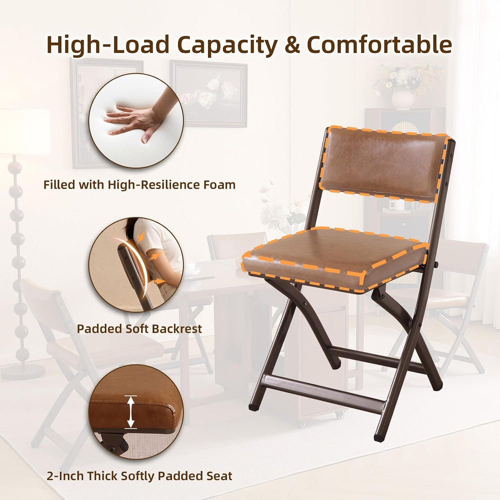 Folding Chairs with Cushion 2 Pack, High-Resilience Foam, Yellowish-brown | 4...