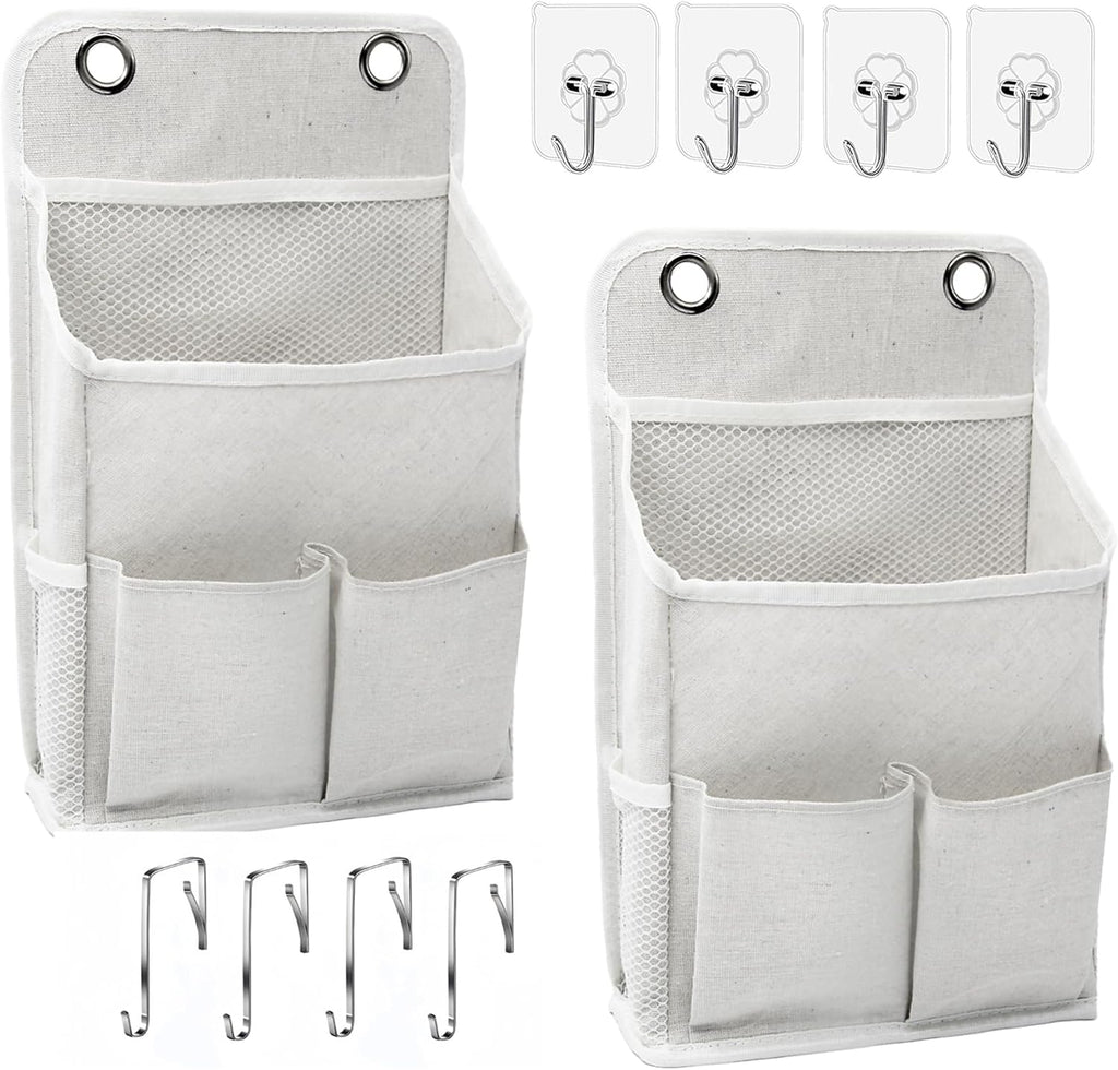 2-Pack Hanging Storage Organizer, Over The Door Hanging Bags/Wall Baskets Storage with Pockets for Home, RV, Office and More (2, White)