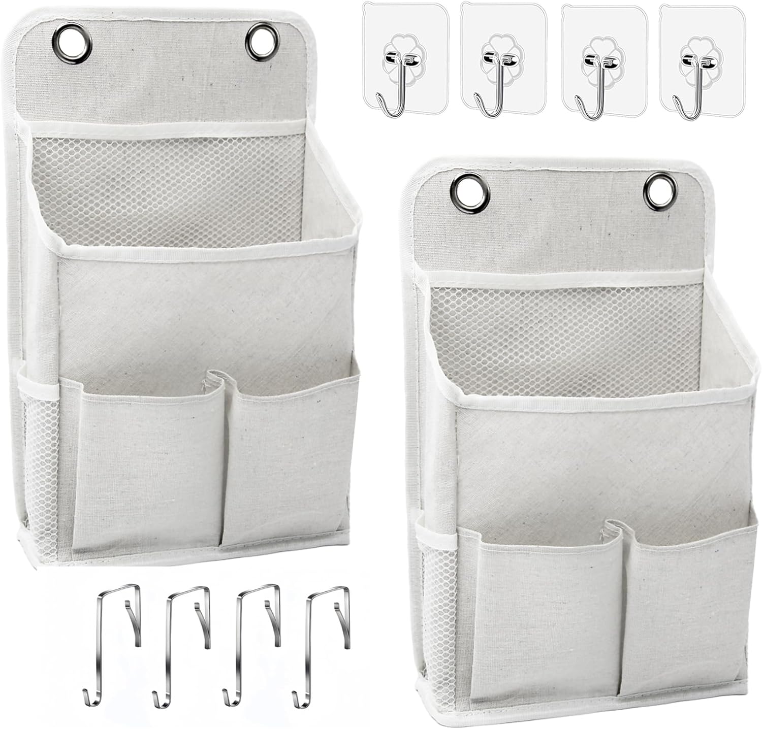 2-Pack Hanging Storage Organizer, Over The Door Hanging Bags/Wall Baskets Storage with Pockets for Home, RV, Office and More (2, White)