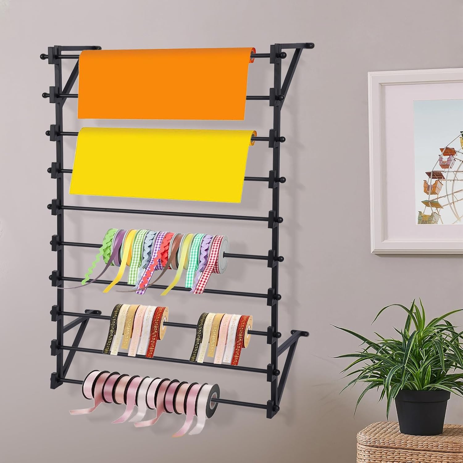 10 Layer Wall Mounted Scarf Rack, Hijab Organizer Ribbon Storage Rack, Metal Scarf Display Racks for Belts Scarves Ties Towel Wrapping Paper Holder for Home Retail Store Boutique