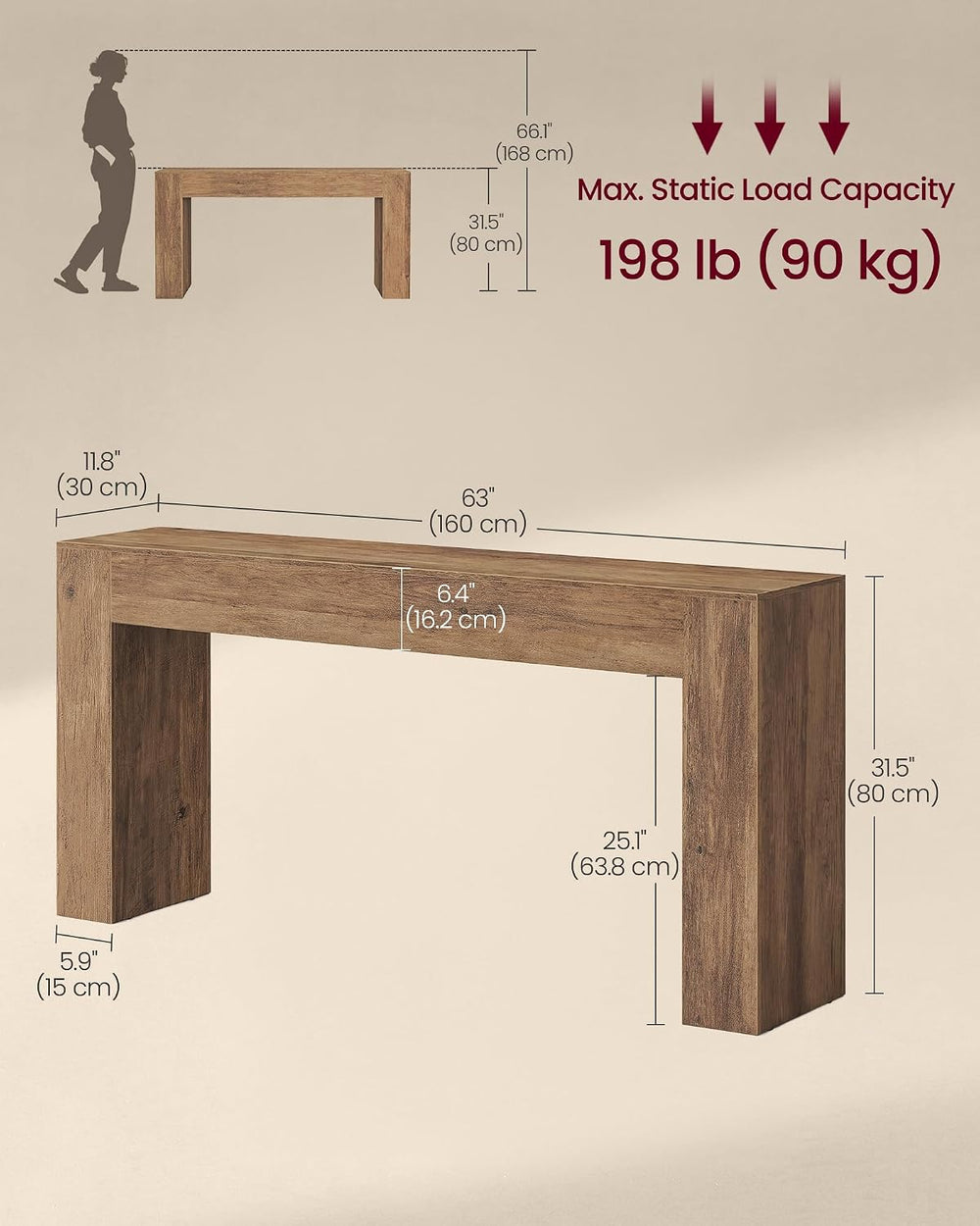 VASAGLE Entryway Table, Thick Tabletop Console Table, Farmhouse | Long Consol...