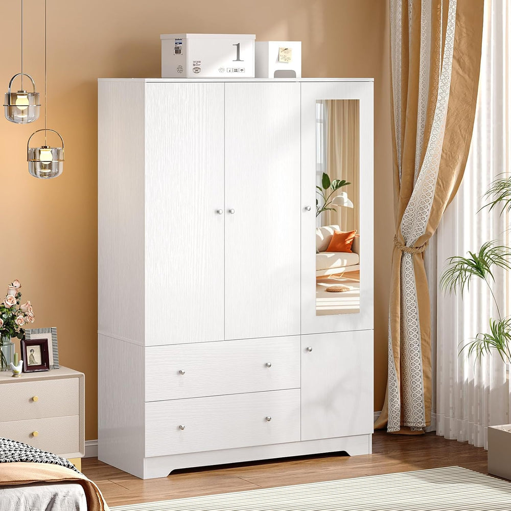 VINGLI Armoire Wardrobe Closet with Doors and Mirror,47"W Wardrobe Cabin...