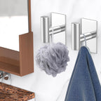 VAEHOLD Wall Towel Hooks, Heavy Duty Sticky Holder Waterproof Towel Hooks for Hanging Coat, Clothes, Closet Hook Wall Mount for Kitchen (Silver, 2 Pack)