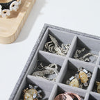 Stackable Jewelry Organizer Tray For Drawers,White Leather Small Earring Storage Tray,Bracelet And Necklace Display Box,Jewelry Ring Display Case (Gray 24 Grids)