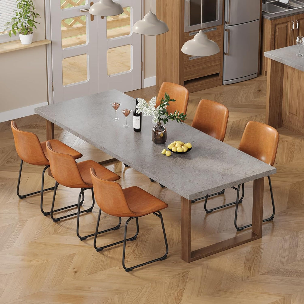 Dining Chairs Set of 6, 18in PU Leather Kitchen Chair with Metal Leg, Brown