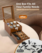 Uten 6-Slot Watch Box, 2-Layers PU Leather Watch Case with Glass Lid, Watch Holder Organizer with Soft Pillow and Velvet Lining, Watch and Jewelry Storage Box, Brown