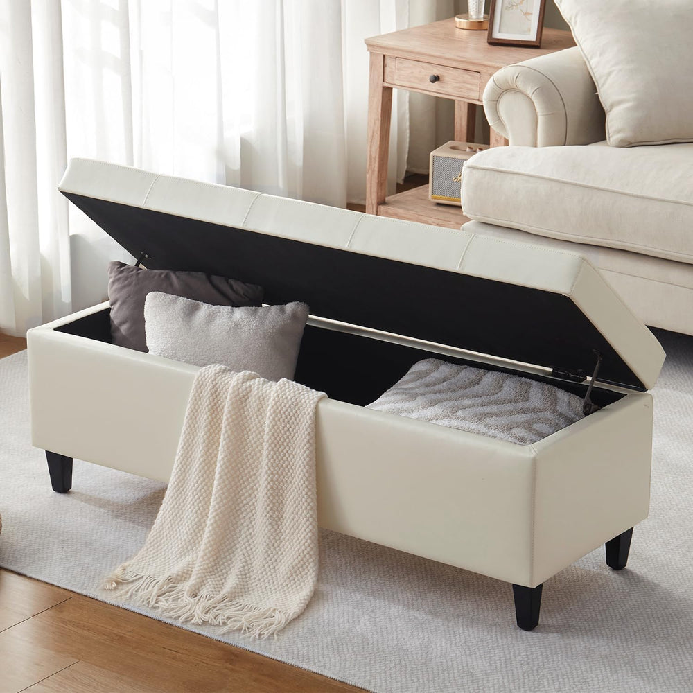50.5 Inch Storage Ottoman Bench, Faux Leather Tufted Upholstered Bedroom Benc...