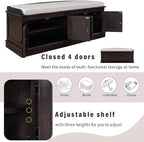 Vintage Hallway Storage Bench with 4 Doors and Adjustable Shelves,Entryway Shoe Rack W/Removable Cushion,for Living Room Bedroom Porch,Espresso,42″