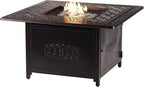 Oakland Living Black Aluminum Patio Fire Table Set with Four Deep Seating Loveseat, Cushions and Wind Blocker