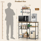 3IngSeagulls Baker's Rack for Kitchen with Storage, Microwave Stand with Adjustable Shelves and 10 S Hooks, 6-Tier Coffee Bar Station, Kitchen Shelves for Spices, Pots, Rustic Brown
