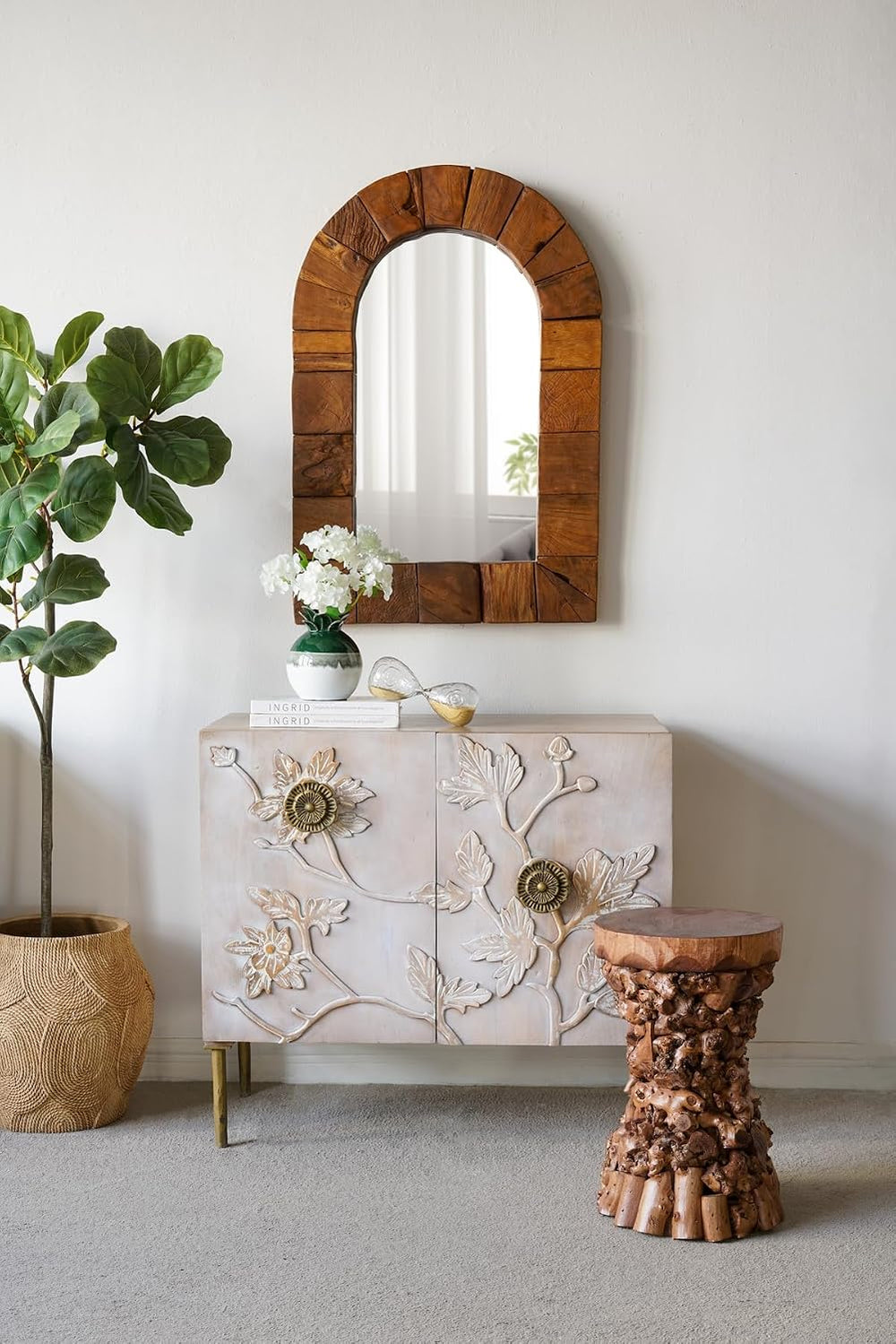 WILLIAMSPACE 11.8" Solid Wood Side Table with Organic Tree Root Base, Mo...