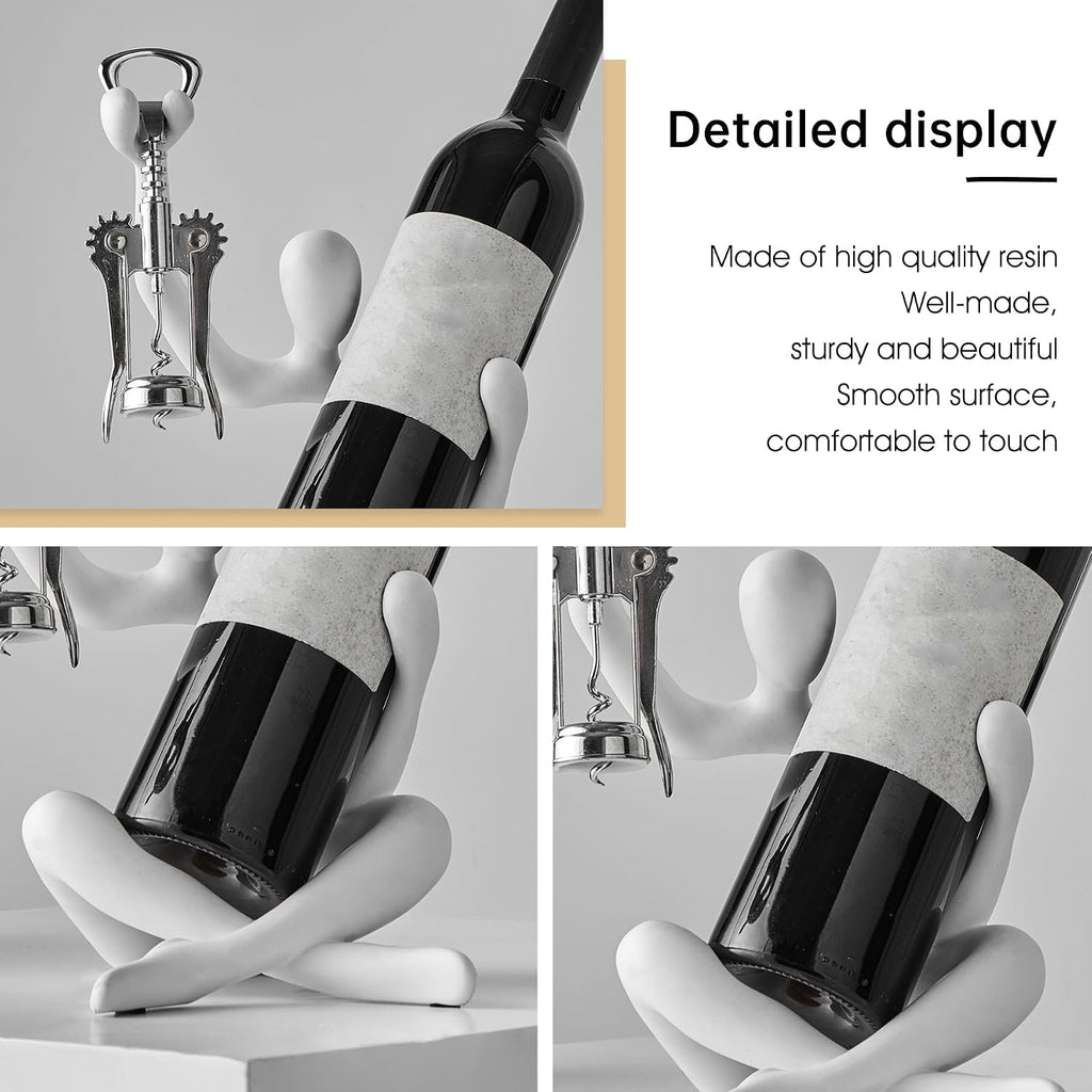 XINXUAN Abstract Wine Bottle Holder Home Decor, Resin Hollow-Out Design Decorative Wine Rack (White)