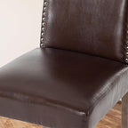 Upholstered Dining Chair Modern Stylish Parsons Kitchen Diner High Back with Silver Nailhead Trim & Wood Legs, Set of 2, PU Leather Dark Brown