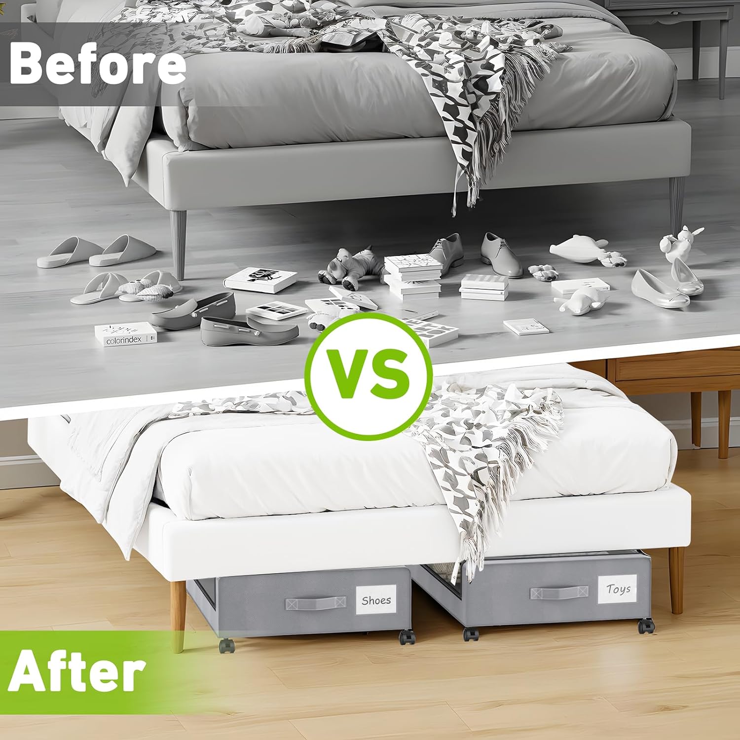 Under Bed Storage with Wheels, 2-Pack Underbed Storage Containers with Clear Lids, Under Bed Shoe Storage Organizer Bins, Rolling Under Bed Storage for Clothes Shoes Blankets (Grey)