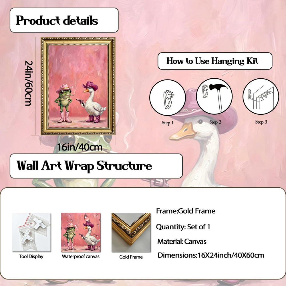 Funny Western Cowgirl Frog Wall Art Cute Cowgirl Silly Goose Wall Decor Paint...