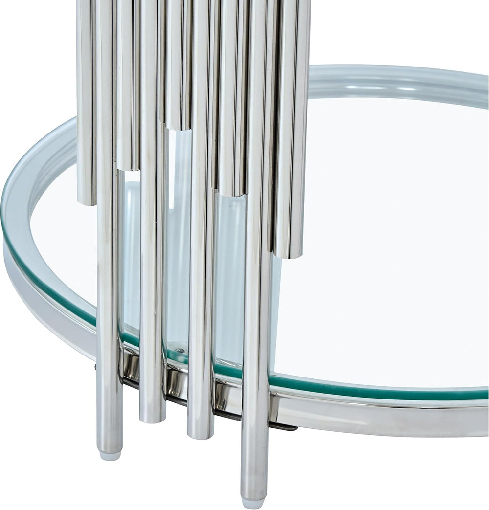 19.69” Round Glass End Table, 2-Tier Side Table with Clear Tempered Glass Top...