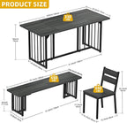 DWVO 63 Inch Dining Table Set for 6-8 People 6-Piece Large Kitchen Table Set with 2 Benches and 4 Chairs Farmhouse Rectangular Dining Room Table for Kitchen Dining Room Apartment Dark Grey