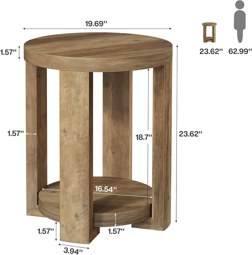 Tribesigns Round Side Table, 2-Tier End Table for Living Room & Bedroom, ...