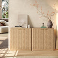 63" Oak Buffet Cabinet with Storage, Large Fluted Sideboard with Adjustable Shelves, Accent Credenza for Living Room, Entryway, Dining Room, Kitchen, Coffee Bar Table with Doors