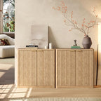 63" Oak Buffet Cabinet with Storage, Large Fluted Sideboard with Adjustable Shelves, Accent Credenza for Living Room, Entryway, Dining Room, Kitchen, Coffee Bar Table with Doors