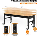 Betterhood 70" Adjustable Workbench on Wheels, 2000 LBS Heavy Duty Work Table with Power Outlets & Pegboard, Rubber Wood Workstation for Garage, Workshop, Office, Home, Commercial
