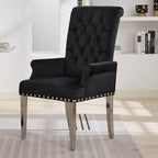 Velvet Dining Chair with Arms, Upholstered Tufted High Back Dining Room Chairs, Accent Armchair with Chrome Leg and Nailhead Trim, Kitchen Dining Living Room, Black