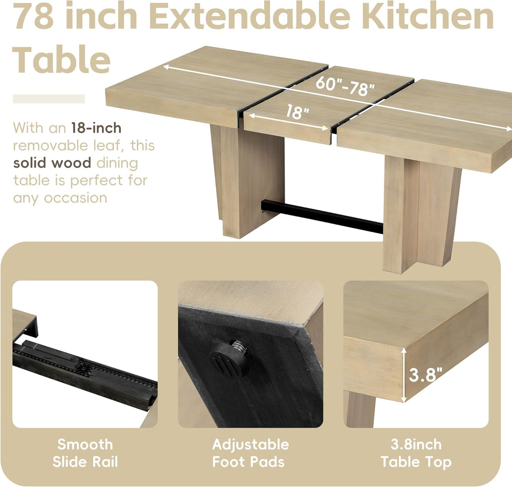 LUMISOL Farmhouse Dining Table Set for 6, Extendable Kitchen Table Set with B...
