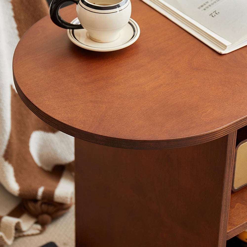 Round End Table with Open Storage,Mid-Century Modern Nightstand Small Space S...
