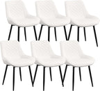 Dining Chair Set of 6, Modern Dining Chairs with Thick Cushions, Faux Leather Upholstered Kitchen Dining Room Chairs with Metal Adjustable Legs for Dining Living Room, White