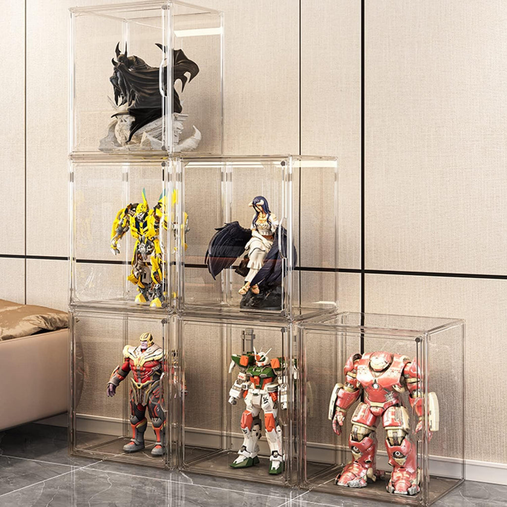 Clear Stackable Plastic Storage Bins with Magnetic Lid, Dustproof Book & Cosmetic Display Cases, Large Figures Collectibles Showcase, Shoe Box, Protection Organizer (Clear-L-1 Pack)
