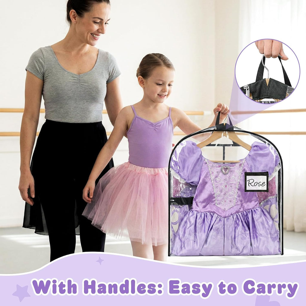 SLEEPING LAMB Dual-sided 6 Pockets Dance Garment Bags for Dancers, 40" Clear Kids Dance Costume Bag for Dance Competition Hanging Garment Bag for Ballet, Outfits, Cheer Uniform, Dress, 2 Packs, Black