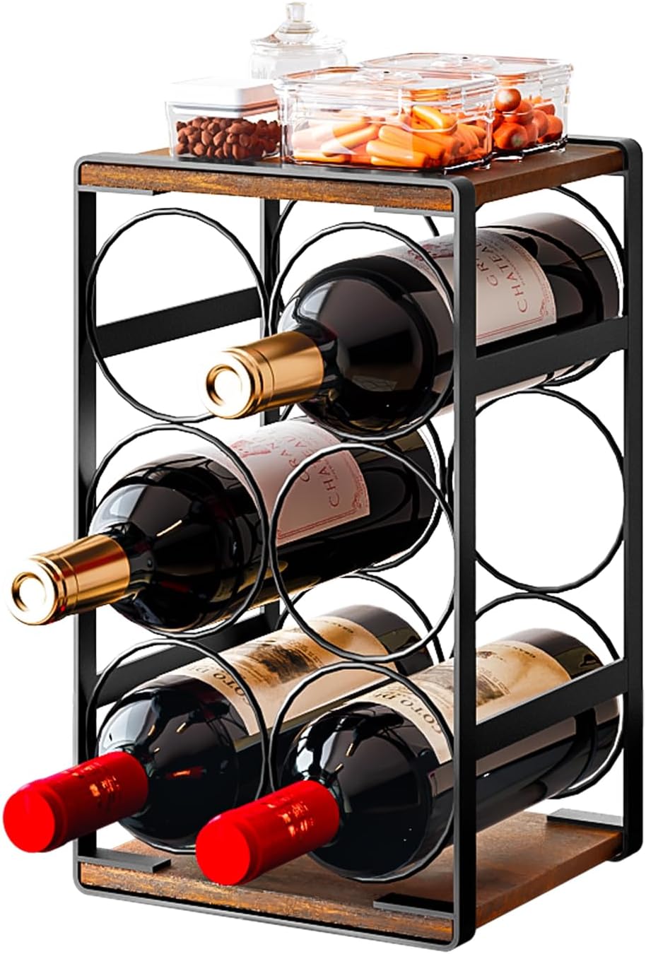 Wine Rack Countertop 6 Bottle Small Wine Racks for Inside Cabinet | Compact D...