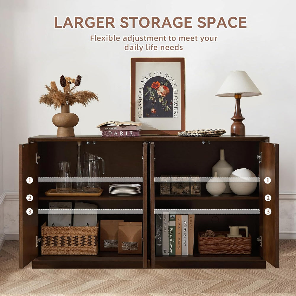 Sideboard Buffet Cabinet, Accent Storage Cabinet with 4 Doors and Adjustable ...