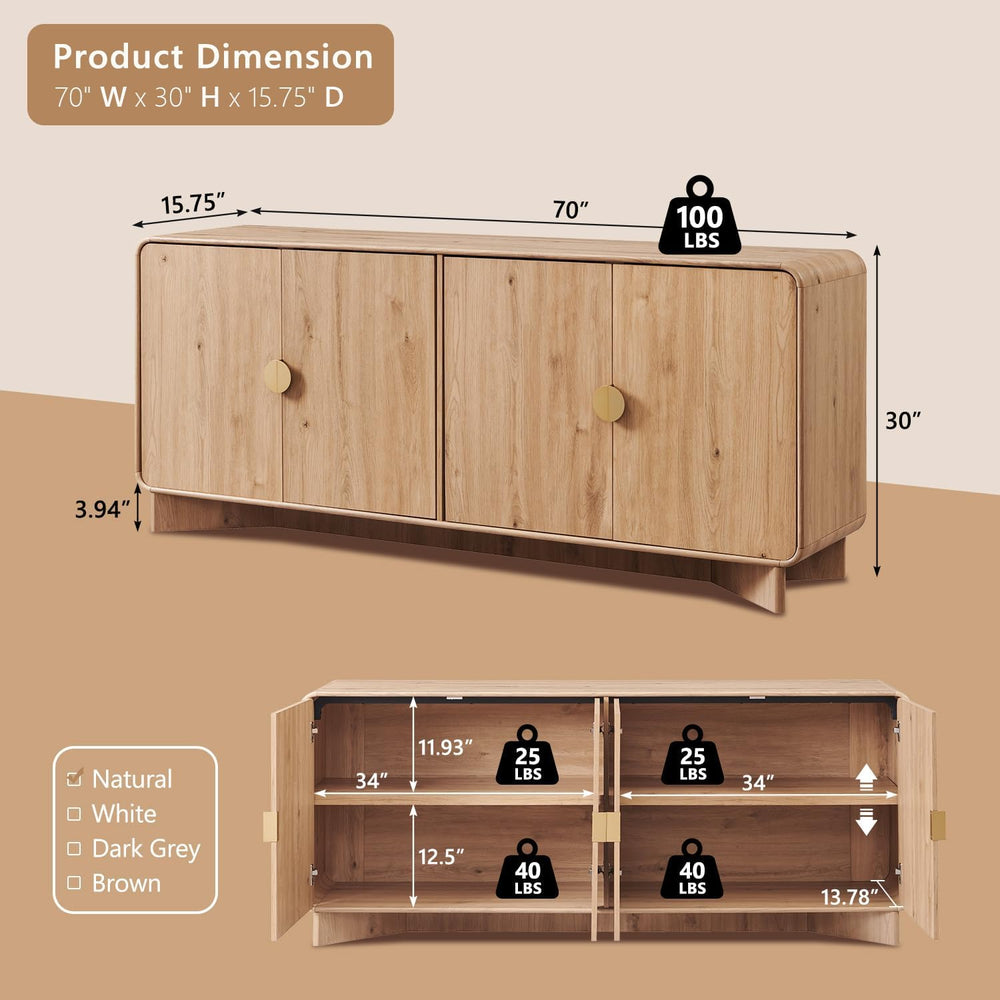 IFGET Modern Buffet Cabinet with Storage, 70" Large Sideboard Buffet Sto...