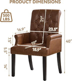 PU Leather Dining Chair with Arms, Upholstered Tufted High Back Dining Room Chairs, Accent Armchair with Solid Wood Leg and Nailhead Trim, Kitchen Dining Living Room, Coffee