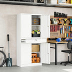 Yizosh Metal Garage Storage Cabinet with Locking Doors and Adjustable Shelves, 71" Tool Storage Cabinet with 1 Drawer for Garage,Office,Warehouse (White)