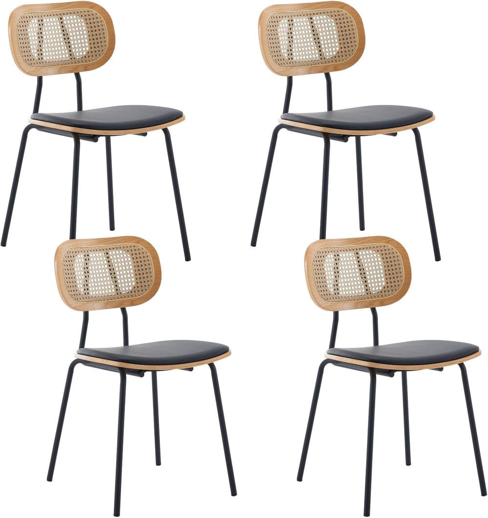 Ya-Home Mid-Century Modern Rattan Cane Back Dining Chairs Set of 4 — PU Leath...