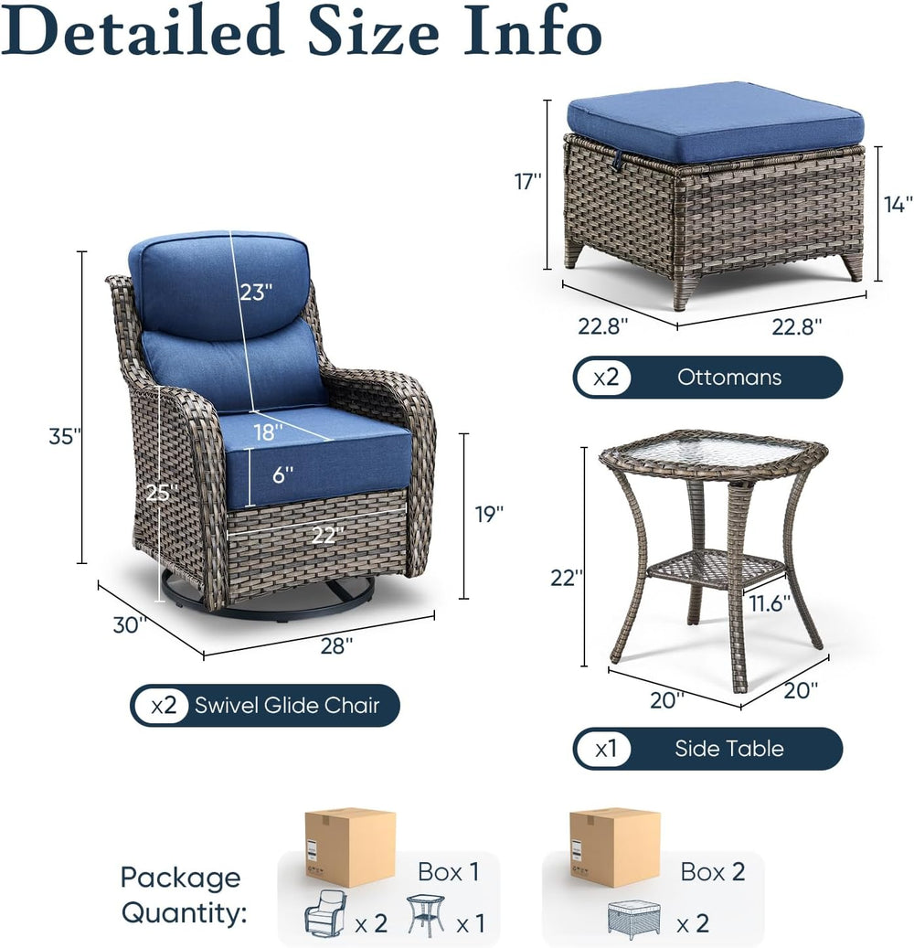 Belord Luxury 6" Thick Cushioned 5 Pieces Patio Furniture Set with 2 Ott...