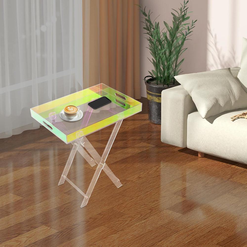 Acrylic Folding Tray Table,Iridescent End Table,Colorful Acrylic Side Table,R...